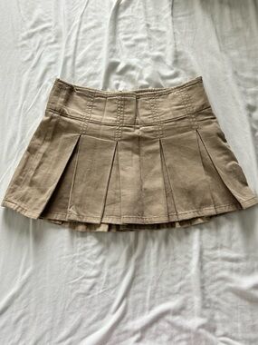 Garage Tan Pleated Mini Skirt